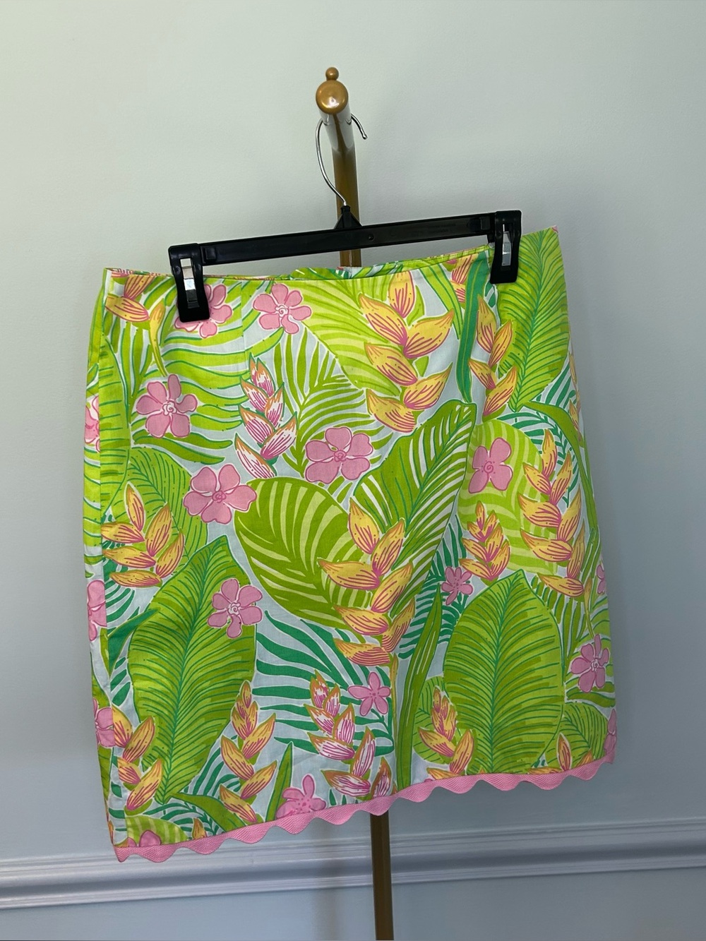 Lilly Pulitzer 100% Cotton Green & Pink Botanical Garden Pencil Skirt Size 10